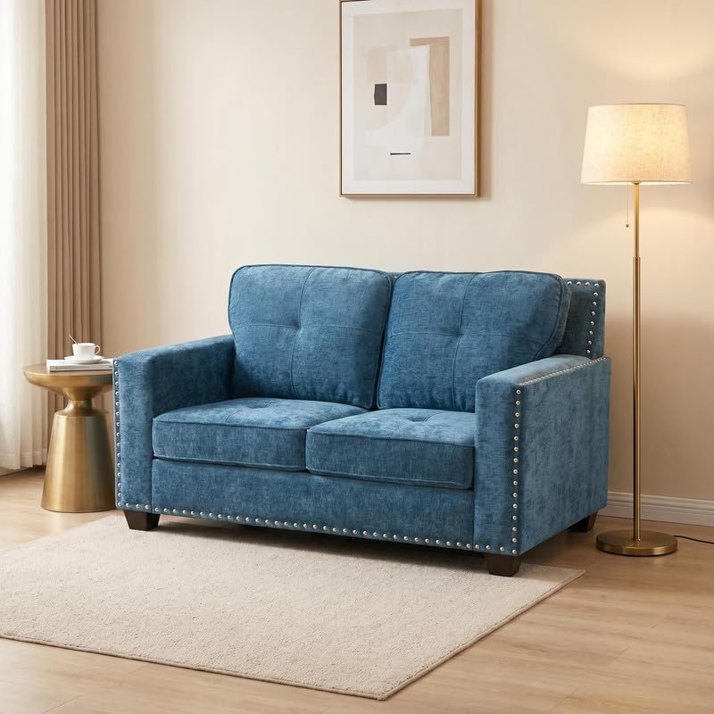 Modern Tufted Fabric Loveseat, Upholstered 2-Seater Couch by SCHUTEO