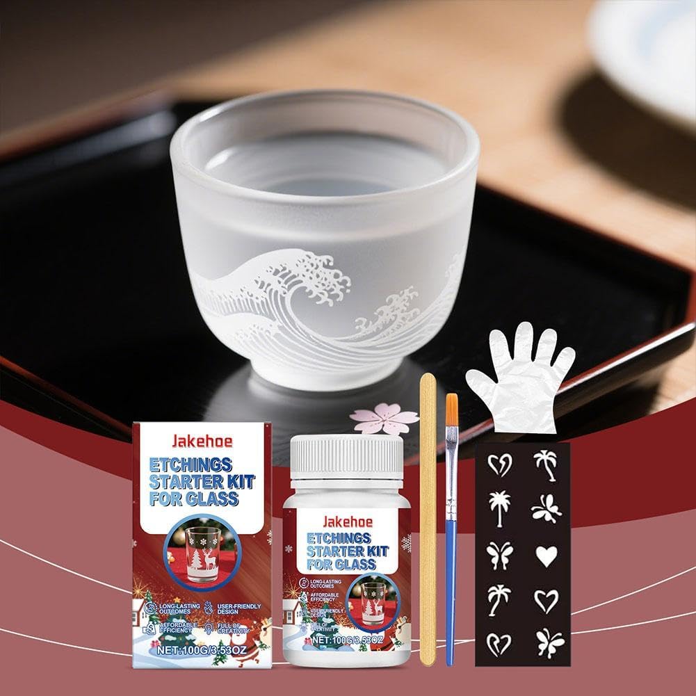 10oz Frosted Etch Starter Kit for Glass,Glassware Etching Kit Creates Permanent Etched Patterns,Art Mirrors Frosted Cream for Mirrors,Windows, Glass Etching Starter Medium for Intricate Designs