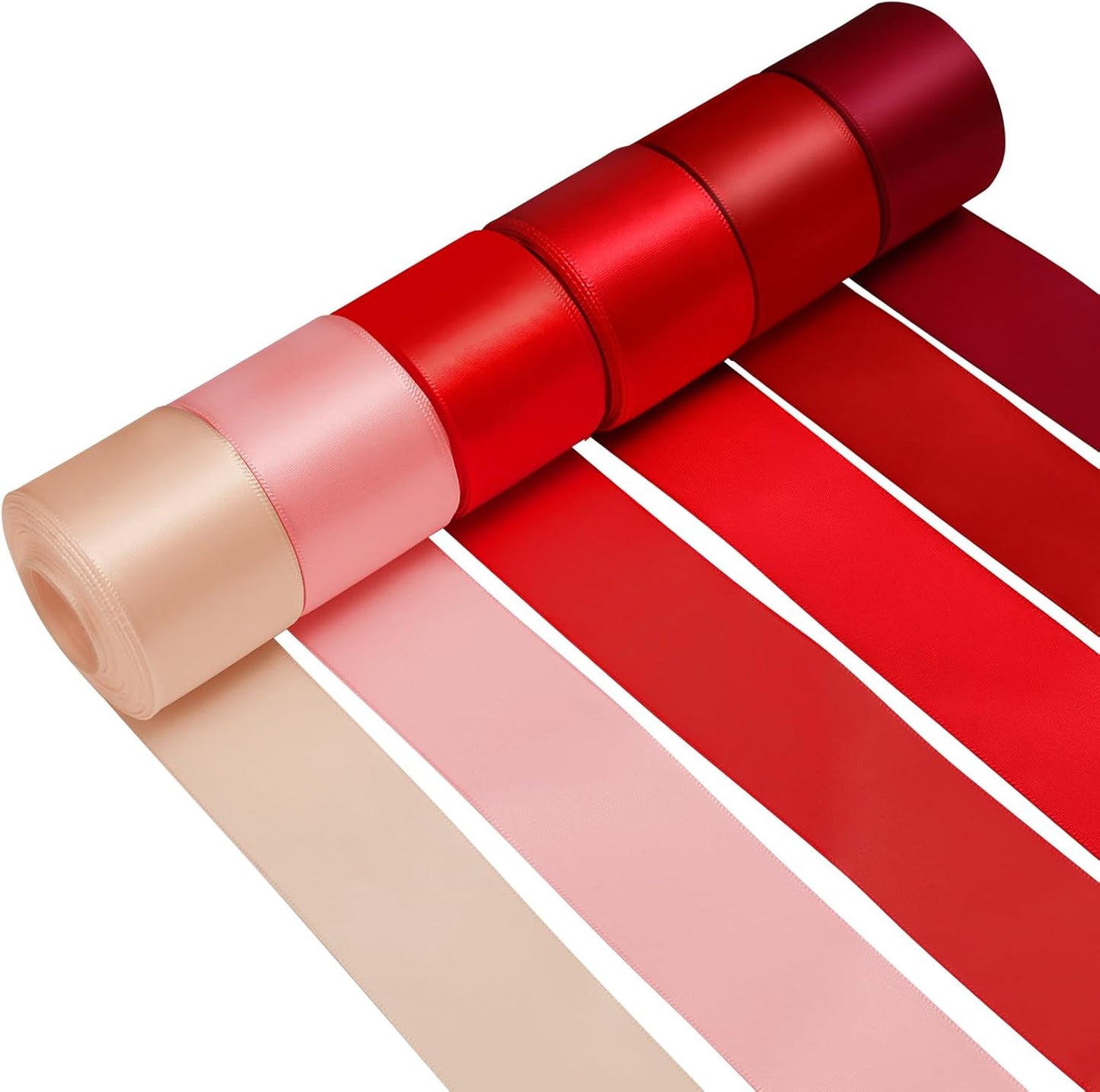 1-1/2 Inch Red Satin Ribbons for Crafts, 6 Rolls Single-Faced Red Assorted Ribbons for Gift Wrapping Flower Bouquet Wedding Invitations Bridal Shower Hair Bows Garland Party Decor