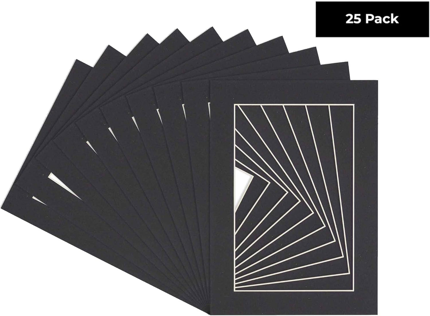 Pack of 25 Acid Free 8.5x11 Mats Bevel Cut for 7x9 Photos - Black Precut Matboards with Backing Boards and Clear Photo Mat Bags for Pictures, Photos, Framing - 4-ply Thickness