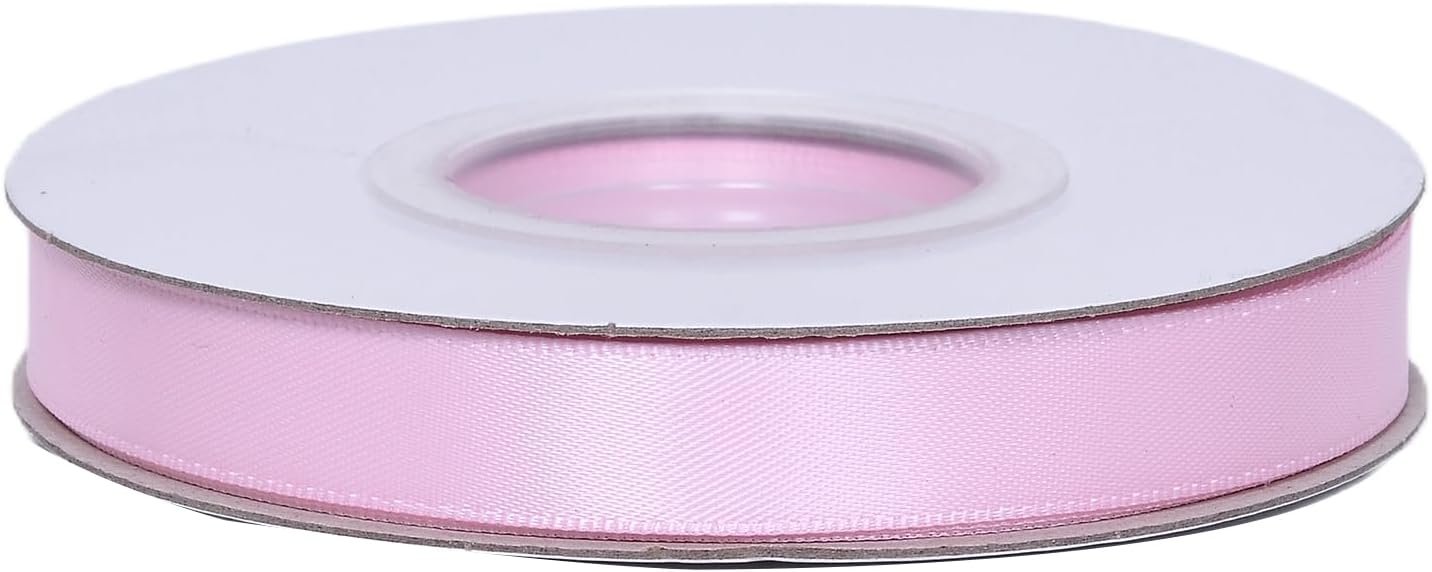 YAMA Light Pink Double Faced Satin Ribbon 1/2 Inch 25 Yards Thin Baby Pink Ribbon for Gift Wrapping Crafts Bows Wedding Party Christmas Decoration