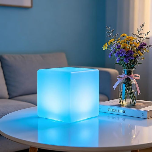 8-in LED Cube Night Light Mood Lamp, Cordless LED Light Cubes by BALMOST