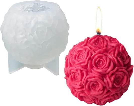 Large Rose Ball Candle Mold 3D Rose Flower Silicone Soap Mold for Fondant,Chocolate,Candy, Bath Bomb,Epoxy Resin,Plaster, Polymer Clay