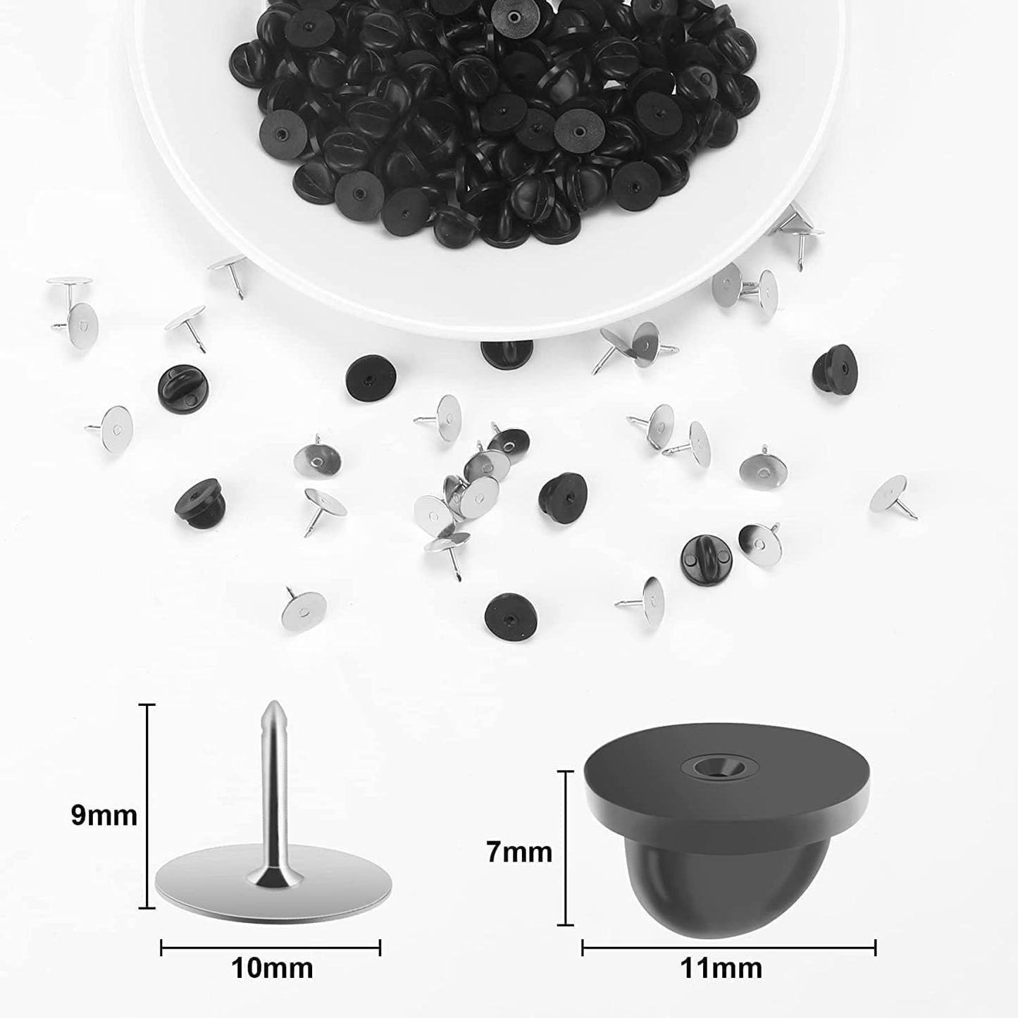 240 Pairs Rubber Blank Pin Backs Butterfly Clutch Backings Holder Tie Tacks Keepers Replacement with 9mm Length 10mm Width Lapel Enamel Pins for Craft Making