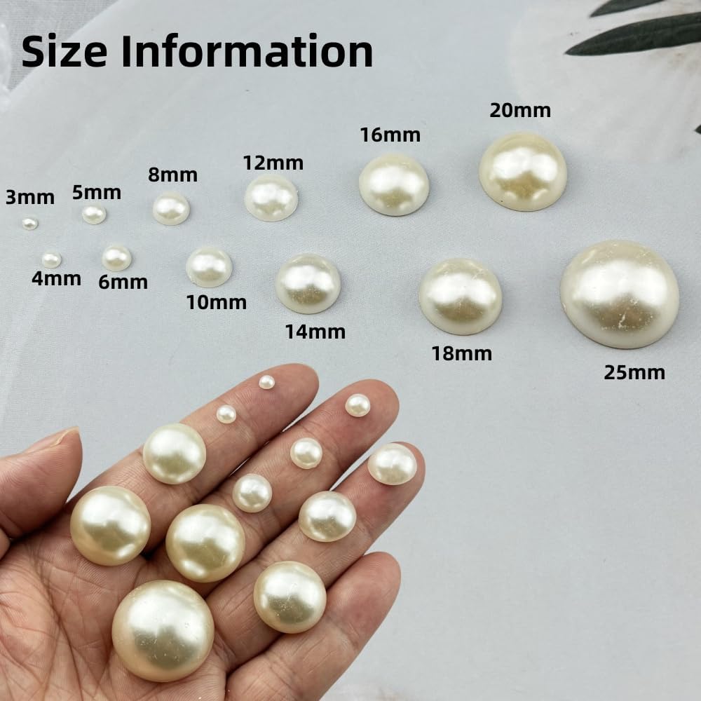 3000pcs 6mm Half Pearls for Crafts Flatback Round Half Pearl Beads for Jewelry Making Nail Art Scrapbook Craft Wedding Dress Decoration(Ivory White)