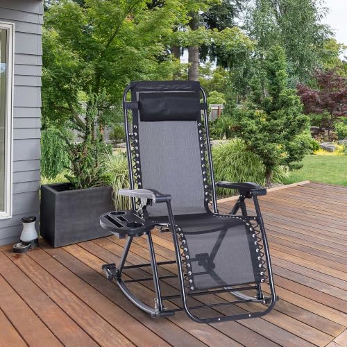 Outsunny Outdoor Rocking Chairs Zero Gravity Lounge Rocker Black - Image 2