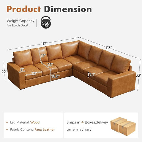 ABCASA Oversized Modular V Shaped Sectional Couches - Image 2