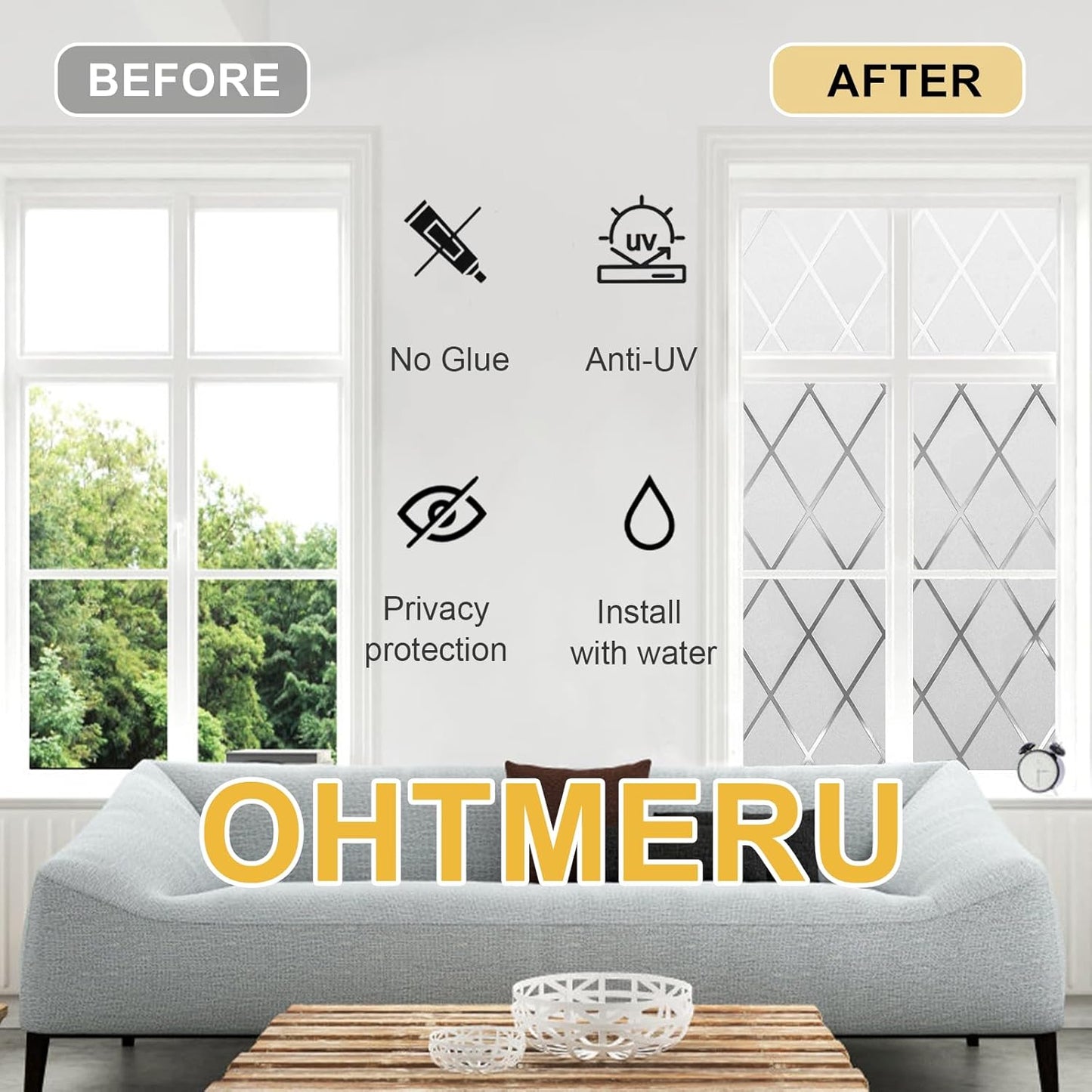 Window Privacy Film Decorative for Front Door, Bathroom Static Cling Stained Glass Sticker Opaque Heat Control UV Blocking Non-Adhesive for Home,Grid 23.6 x 78.7 inches