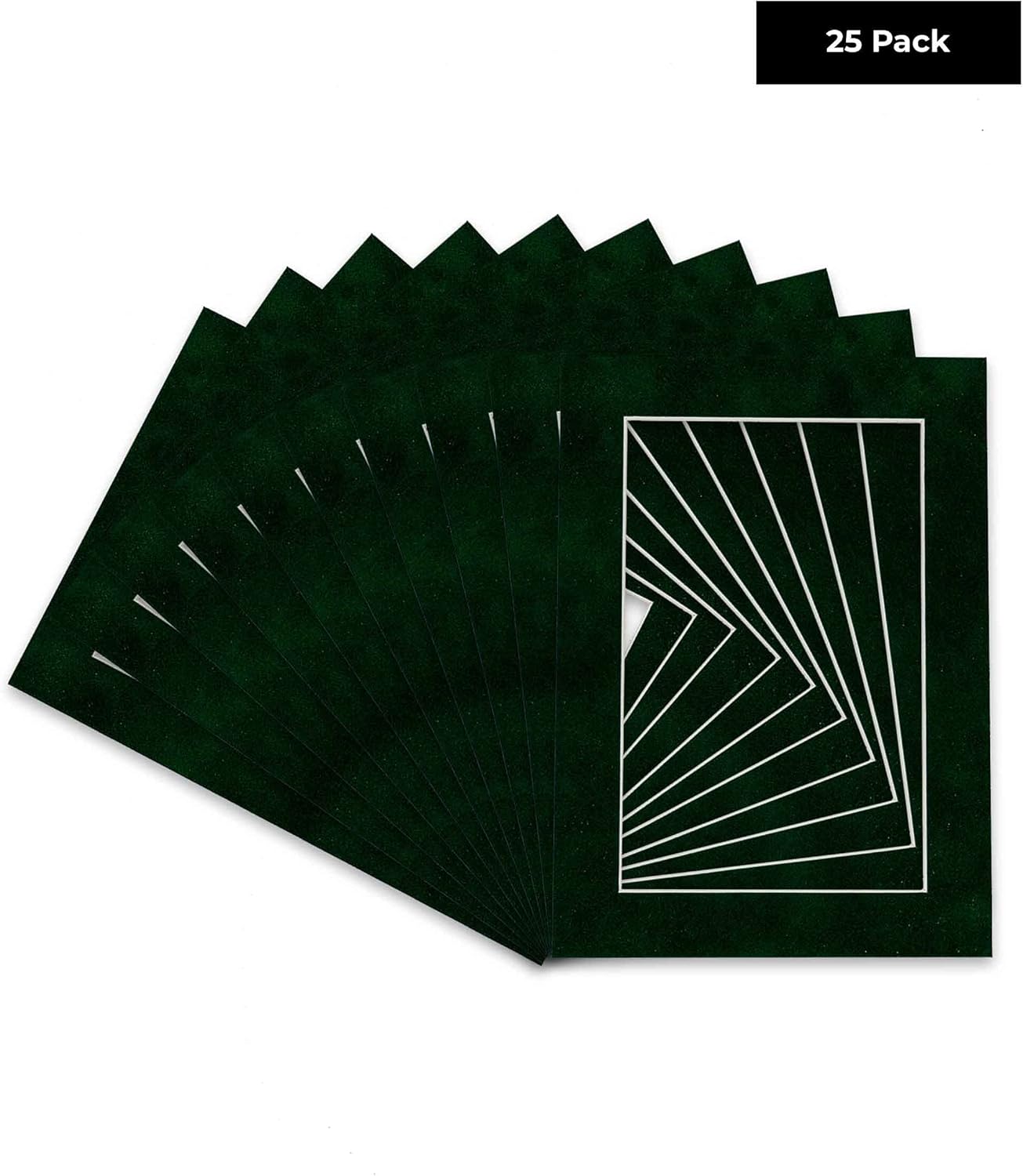 Pack of 25 Acid Free 8x10 Mats Bevel Cut for 6x8 Photos - Green Suede Precut Matboards With Backing Boards and Clear Photo Mat Bags For Pictures, Photos, Framing - 4-ply Thickness