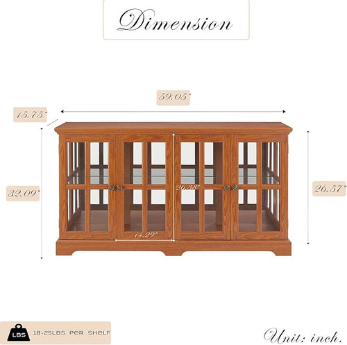 59" W LED Curio Cabinet with 7 Color Lights, Vintage Glass Display Case with - Image 2
