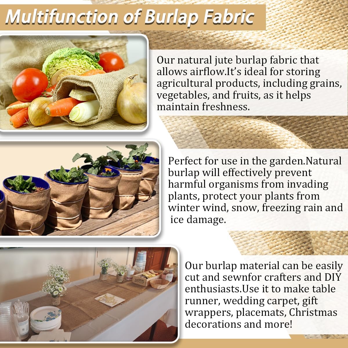 Burlap Fabric Roll, 40" x 30 Feet Burlap Garden Fabric Natural Jute for Decorations, Crafts, Weddings, Table Runner, Landscaping, Plants & Tree Covering