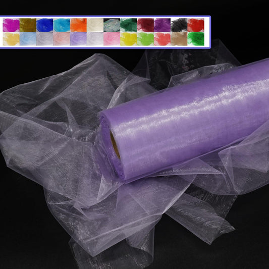 Organza Tulle Fabric Rolls, Crystal Organza 12" by 50 Yards (150 ft) Sheer Nylon Silky Shiny Netting Spool Bolt for DIY Craft Table Runner Wedding Baby Shower Party Decor (Lavender)
