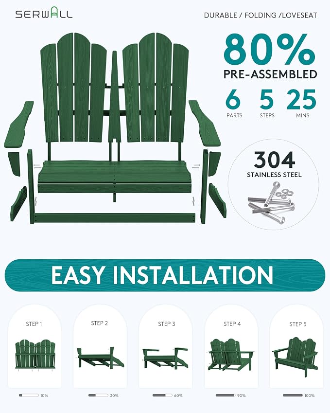SERWALL 5 Pieces HDPE Patio Adirondack Chair Set, 2 Adirondack Chair - Image 2
