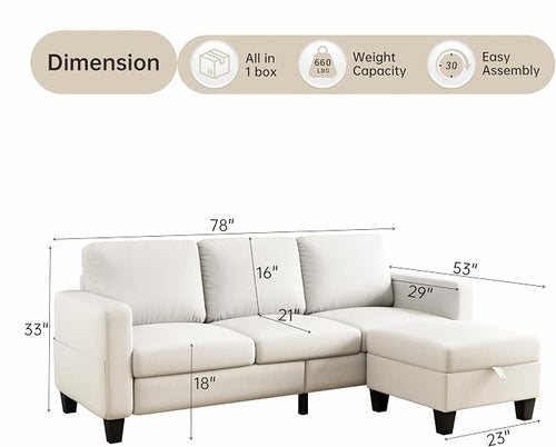 78" Sectional Sofa Couches for Living Room, Deep Seat Pet-Friendly Linen Fabric - Image 2
