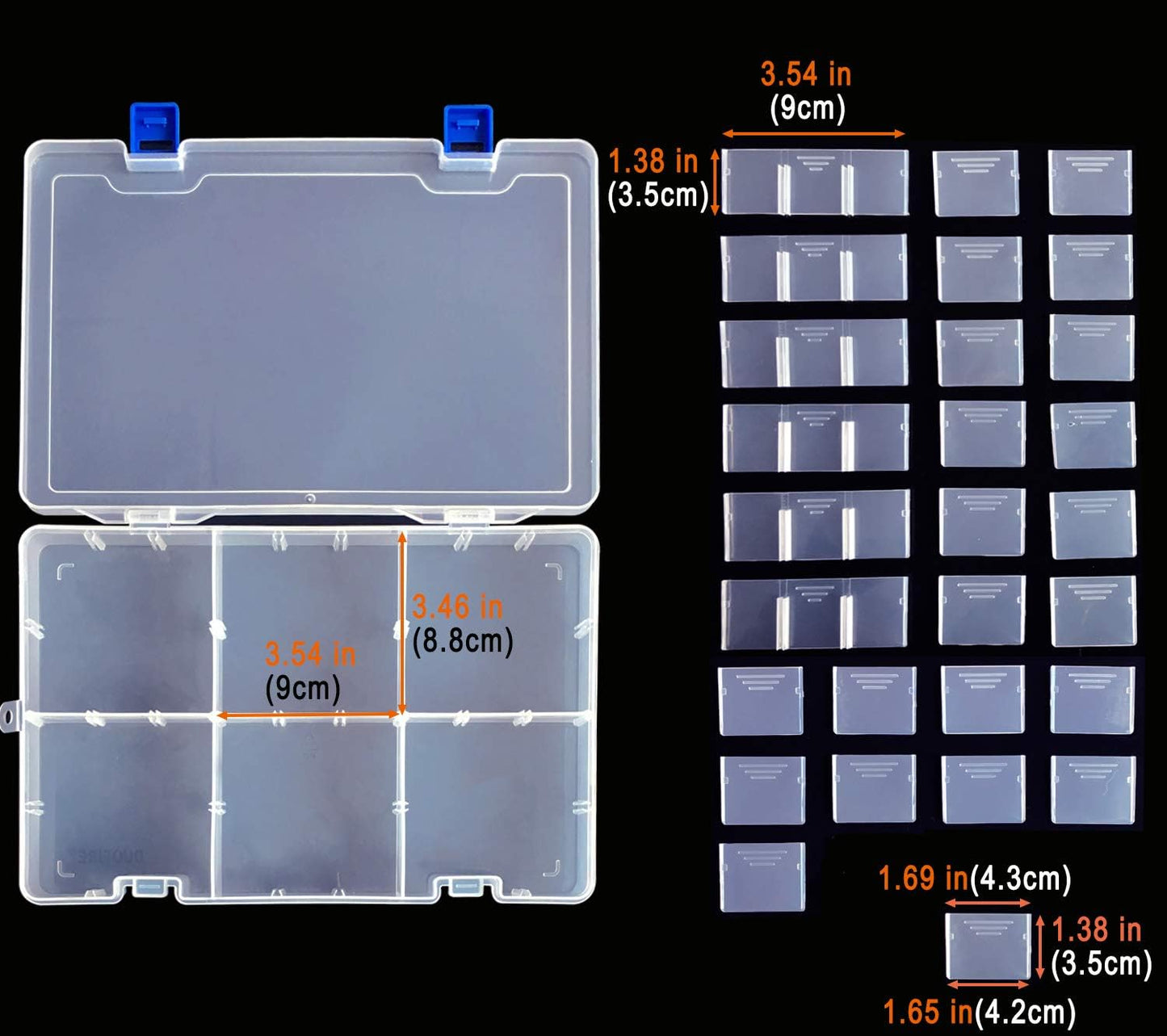 Qualsen Plastic Organizer Storage Box with Adjustable Dividers, Fishing Tackle Box and Bead Organizer Box for Jewelry, Beads, Earrings, Tools, Fishing Hooks, and Small Accessories（34 Grid）