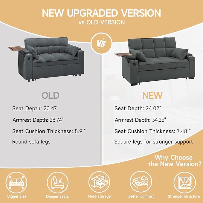 Auvsoce 65'' Chaise Lounge Chair Indoor, 3-in-1 Convertible Sofa Bed - Image 7