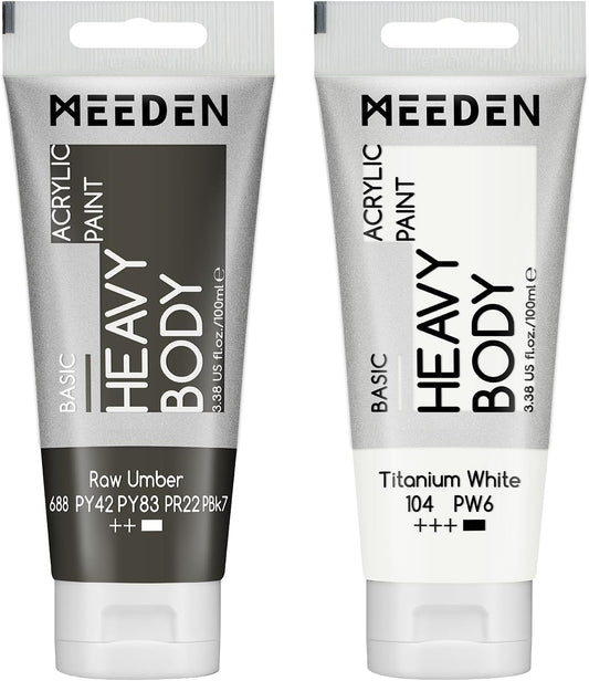 MEEDEN Acrylic Paint Raw Umber: 100ml/3.38oz Heavy Body Acrylic Paint Tube Bundled with Additional Titanium White Color for Art Craft Painting