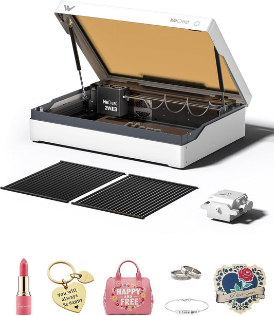 WECREAT Vista 2W Laser Engraver, 0.03 x 0.03mm Ultra Precision, with TopView Camera, Compact Diode Desktop Laser Engraving Machine for Metal Jewelry Leather Vinyl Silicone Paper Gift Making