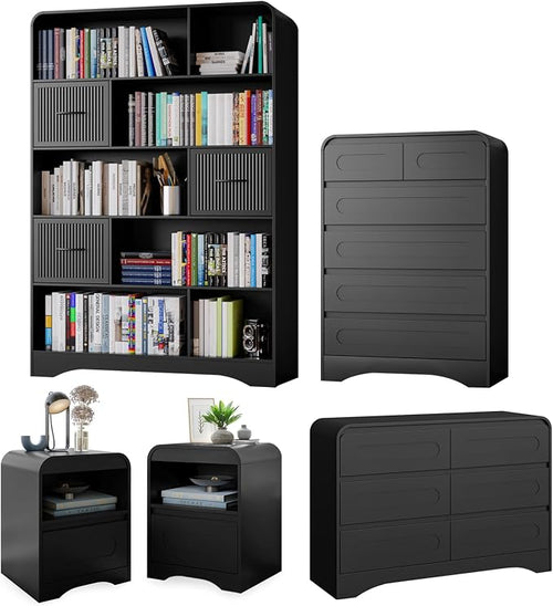 5 Piece Bedroom Sets, Modern Dresser and Nightstand Sets & Bookshelf by SOLACEFURNITURE
