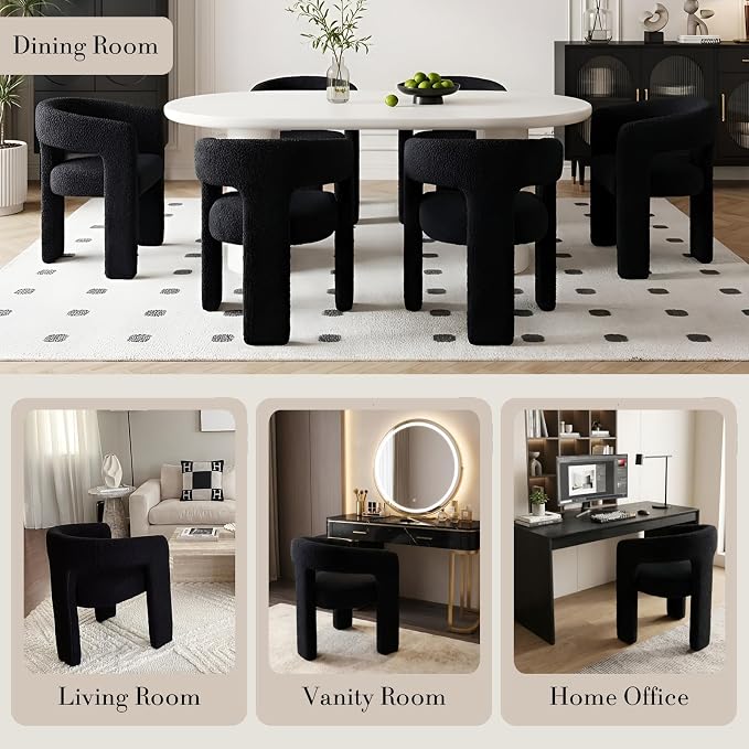 Black Dining Chairs Set of 4, Upholstered Sherpa Barrel Chairs - Image 5
