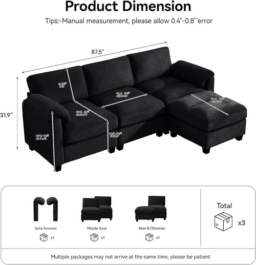 87.5'' L Shaped Modular Sectional Sofa, 3 Seater Cloud Couch - Image 2