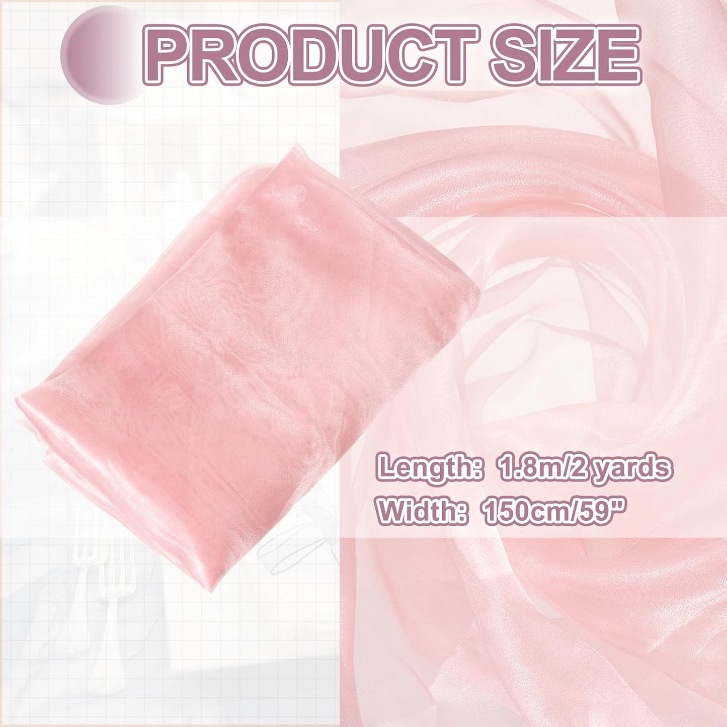 MECCANIXITY Iridescent Sheer Organza Fabric, 2 Yards x 59 Inches Solid Holographic Shiny Fabric Organza Cloth for Wedding, Curtains, Costume, Photo Background, Light Pink