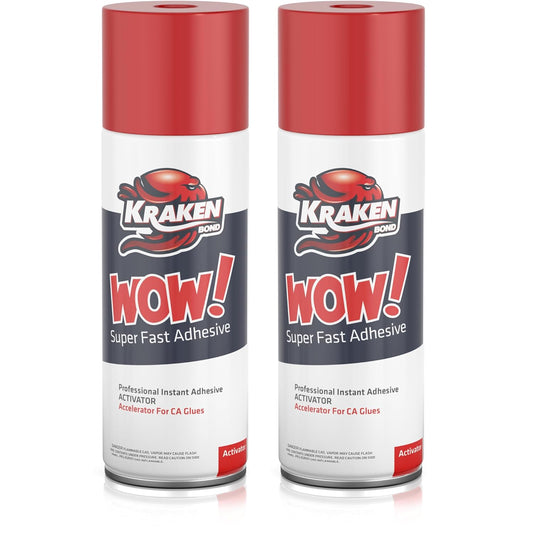 KRAKEN BOND Wow! Spray Adhesive Activator(2X6.76 Oz.) - Cyanoacrylate Super Glue Accelerator Spray for Plastic, Metal, Wood & PVC, CA Glue Activator | 2 Pack