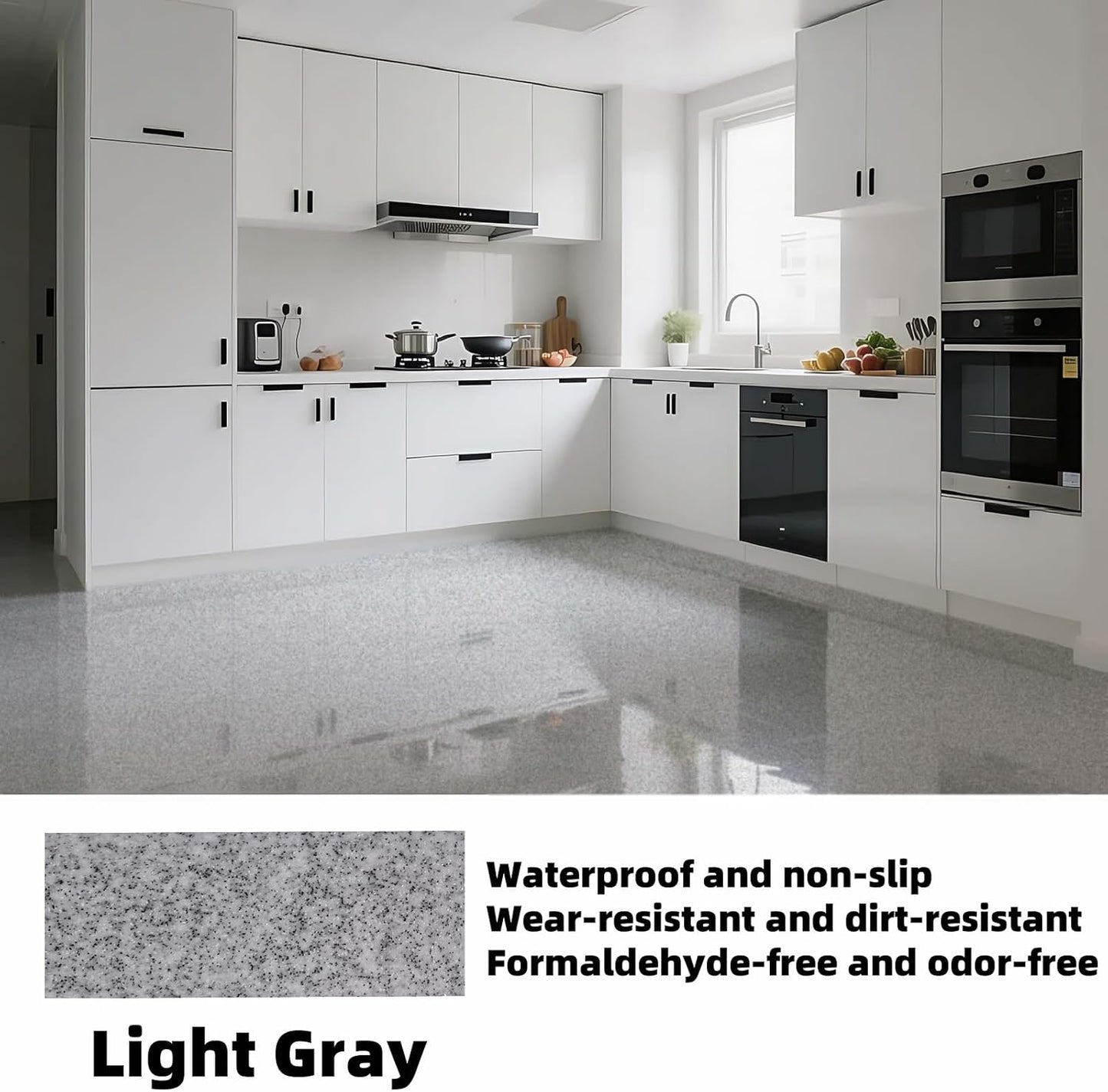 Epoxy Colored Sand Floor Paint, Epoxy Floor Paint High Gloss Marble Effect Coating for Indoor and Outdoor, Wear-resistant and non-slip Self-leveling Coating Light Gray 35OZ(1KG)