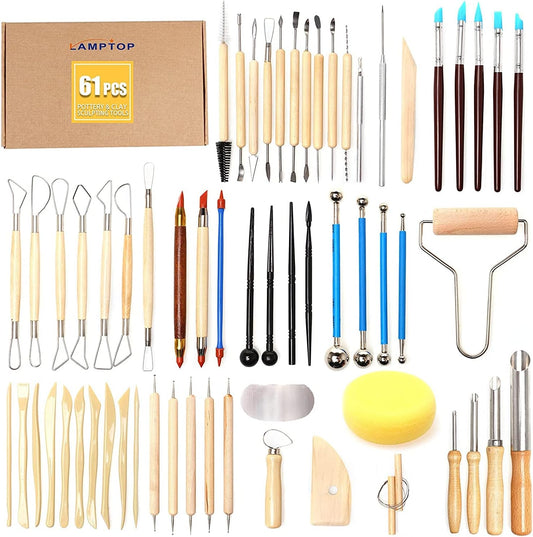 LAMPTOP 61Pcs Pottery Ceramic Tools & Polymer Clay Sculpting Tools Set for Pottery Modeling Clay Tools and Carving, Air Dry Clay Tools