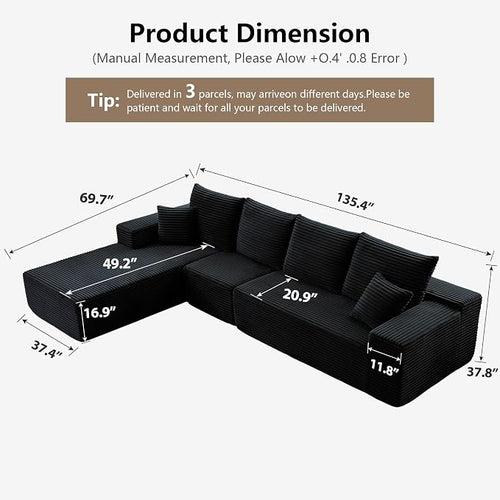 135” Cloud Sectional Couch, Boneless Sofa - Image 2