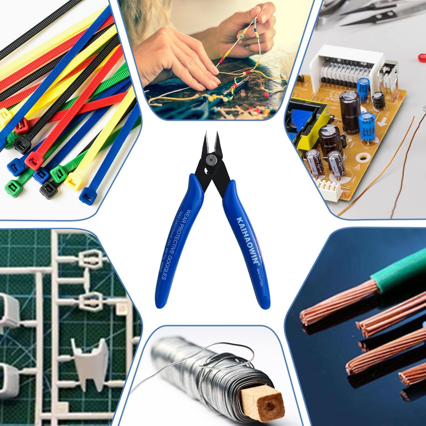 KAIHAOWIN Micro Wire Cutters with Spring, 5 Pack, 5 inch Precision Mini Flush Cutters Bulk, Nippers, Flush Cutting Pliers, Wire Snips, Small Side Cutters for Electronics Crafts Jewelry-Blue