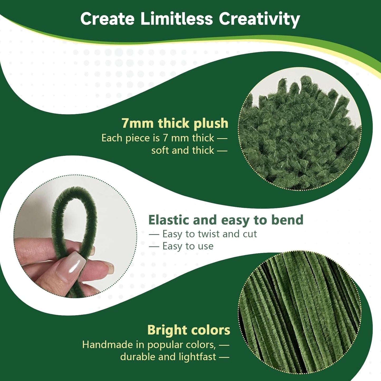Pipe Cleaners Craft 500PCS 5 Colors Green Pipe Cleaners Bulk 30CM Limpia Pipas para Manualidades Fuzzy Wire Chenille Stems for Arts Crafts and Creative DIY Projects Decorations