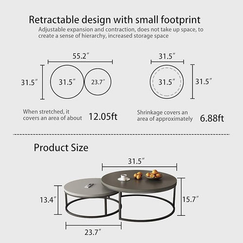 2-Piece Round Nesting Coffee Tables – Walnut Wood Top - Image 2
