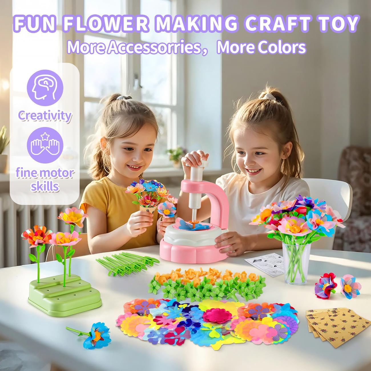 HahaGift DIY Fabric Flower Bouquets Toys - Arts and Crafts for Kids Age 4-6-8, Pressed Flowers Making Kit for Girls Toys 4-6-8, Craft Kits for 4 5 6 7 8 9 10 Year Old Girl Birthday Gifts