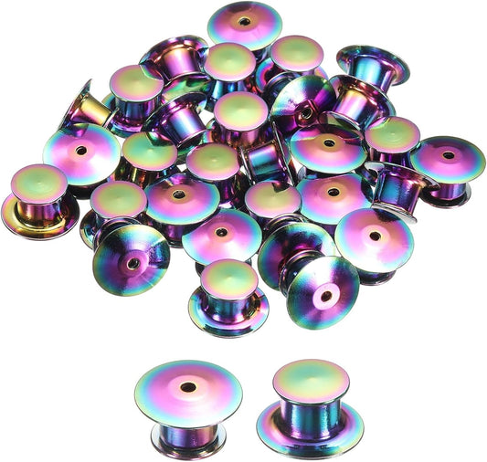 uxcell 30Pcs Metal Locking Pin Backs, Pin Keepers Locking Clasp Flat Head Clamp Needle Back Lock for DIY Brooch Crafts Badges Enamel Lapel, Multicolor