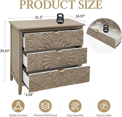 31.5" Carved 3-Drawer Cabinet - Image 2
