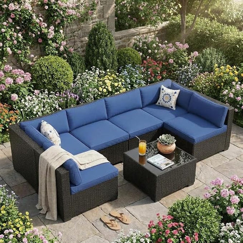 7-Piece Outdoor Patio Furniture Set, Modular Sectional Sofa by GarveeHome