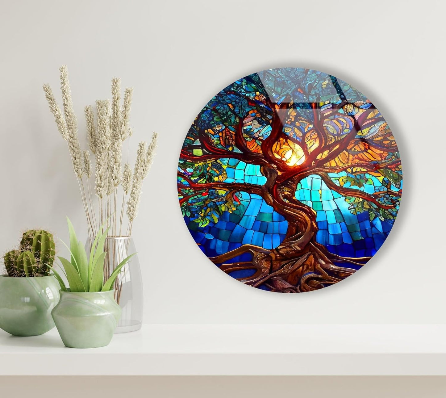 My Photostation.com 60WX40H'' Stained Blue Life of Tree Glass Wall ArtTempered Glass Printing Wall Decor Large Wall Art Wall Hangings