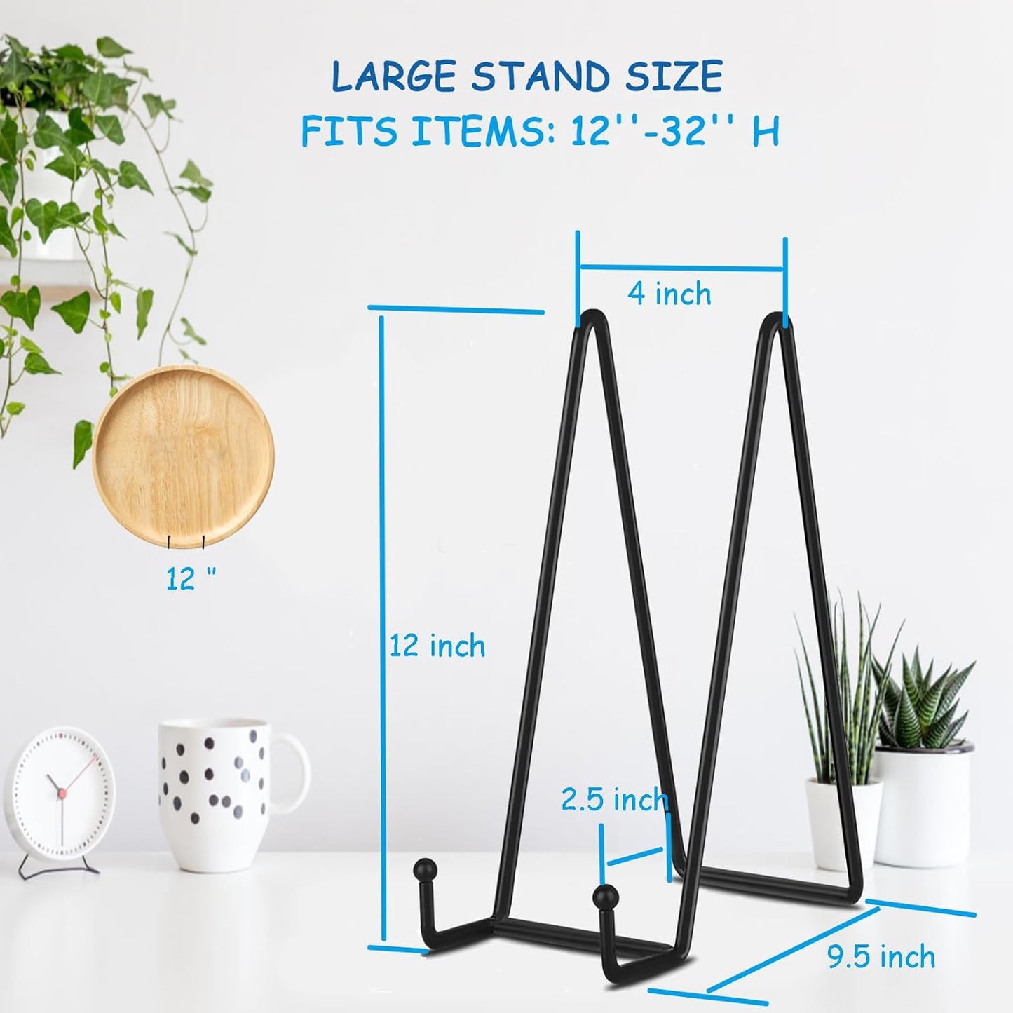 Decolore 5 Pack 12 Inch Black Picture Stands Plate Stands for Display Large Book Stands for Picture, Decorative Plate, Book, Frame, Tabletop Poster