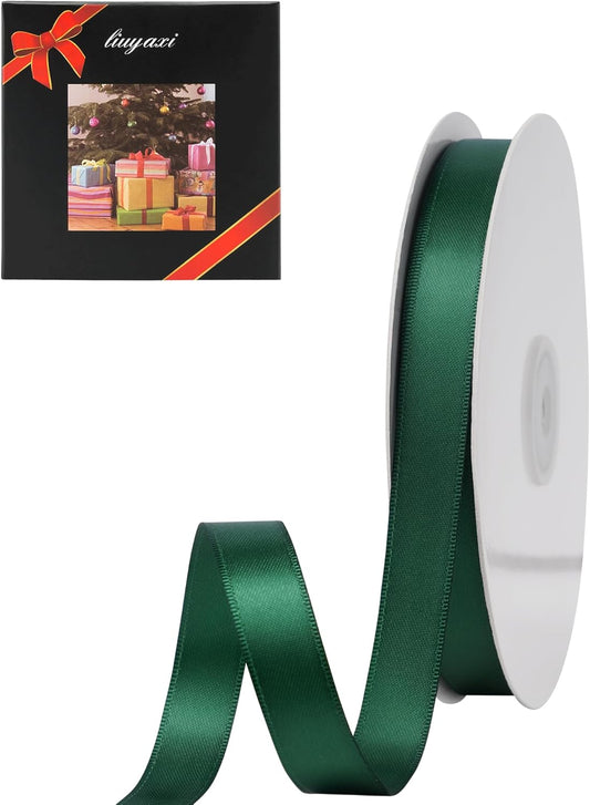 LIUYAXI Forest Green Satin Ribbon, Double Faced 5/8" X Continuous 25 Yards Ribbons Perfect for Gift Wrapping Bows Bouquet Wedding Craft and More