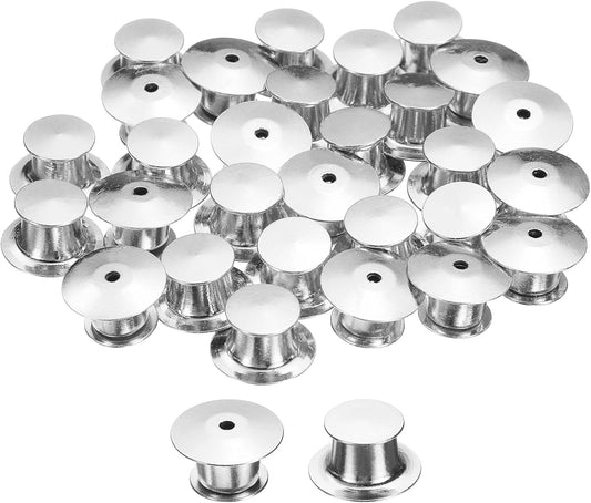 uxcell 40Pcs Metal Locking Pin Backs, Pin Keepers Locking Clasp Flat Head Clamp Needle Back Lock for DIY Brooch Crafts Badges Enamel Lapel, Silver