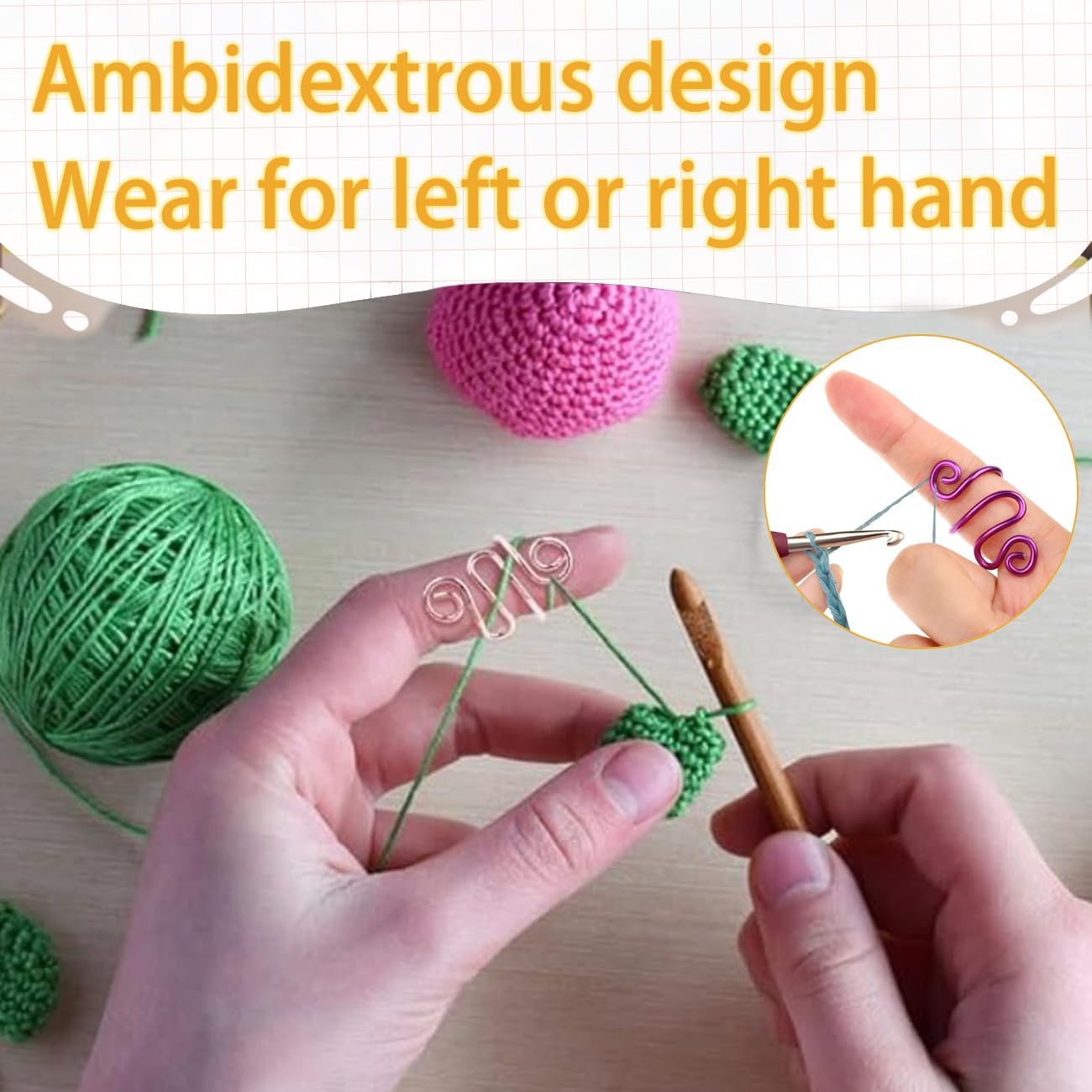 Hand Crochet Tension Rings Set, 4Pcs Crochet Ring + 60Pcs Stitch Markers, Adjustable Crochet Finger Guard, Yarn Tension Control Rings for Hand Crocheters Knitters, Moms (Multicolor)