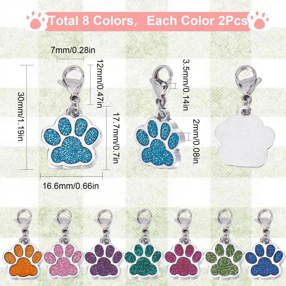 SUNNYCLUE 1 Box 16Pcs Knitting Stitch Markers Cute Pet Paw Dog Cat Paws Enamel Charms Lobster Clasp Charms Removable Locking Crochet Pendants for Sewing Weaving DIY Zipper Pull Decoration