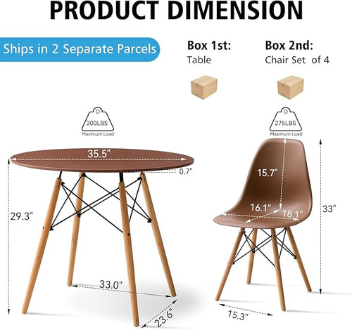 5-Piece Round Dining Table Set, Small 35.5" Kitchen Table Chairs Set of 4 Space - Image 2