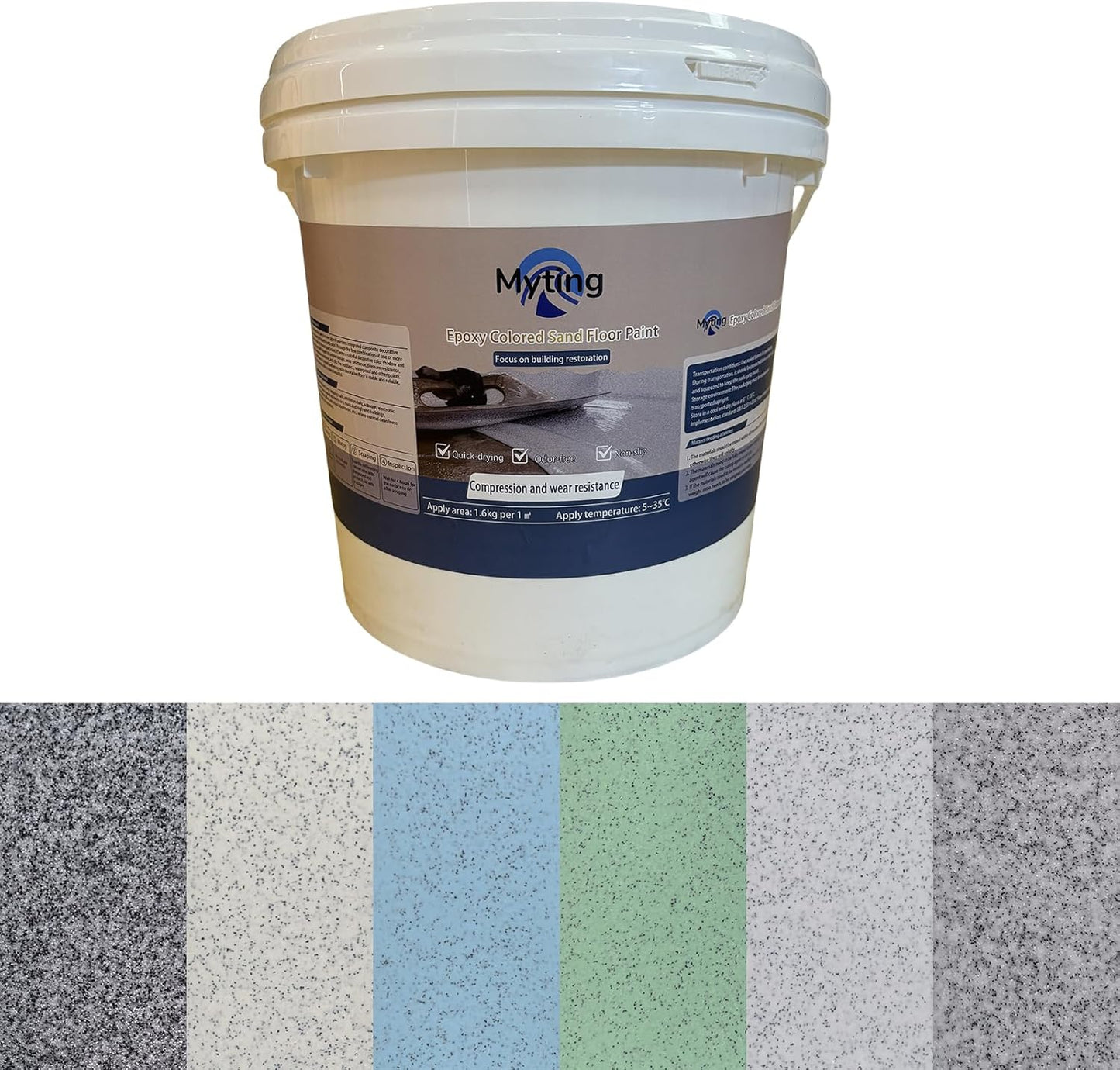 Epoxy Colored Sand Floor Paint, Epoxy Floor Paint High Gloss Marble Effect Coating for Indoor and Outdoor, Wear-resistant and non-slip Self-leveling Coating White 105OZ(3KG)