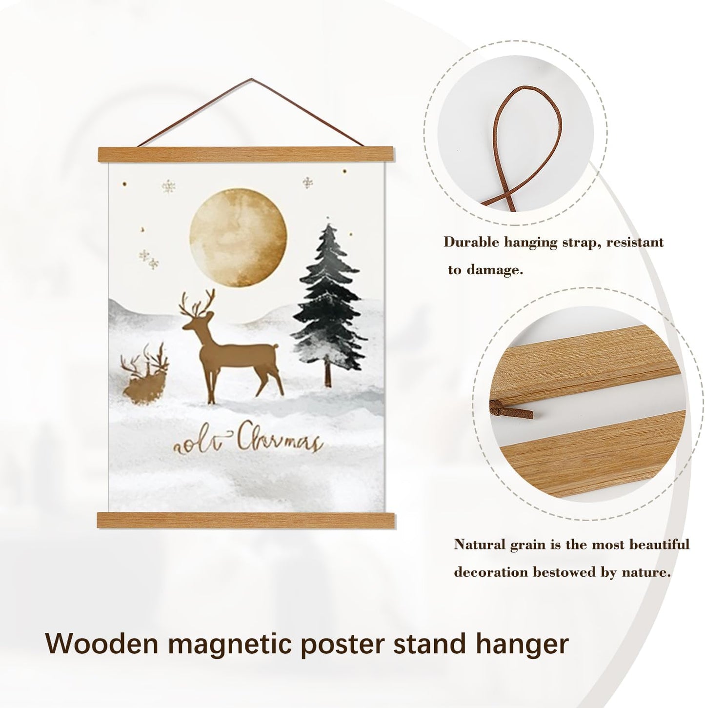 Artmag Magnetic Poster Hanger Frame, 9x24 9x12 9x11 Light Wood Wooden Magnet Canvas Artwork Print Poster Hangers Frames Hanging Kit (Teak Wood, 9")