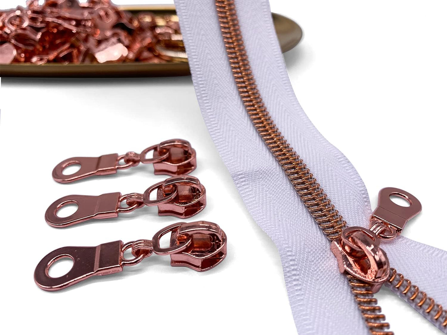 Sawoake 50PCS #5 Rose Gold Metal Handle for Nylon Coil Handle Charm for Purse Handbag Craft Sewing Luggage Bag Bulk