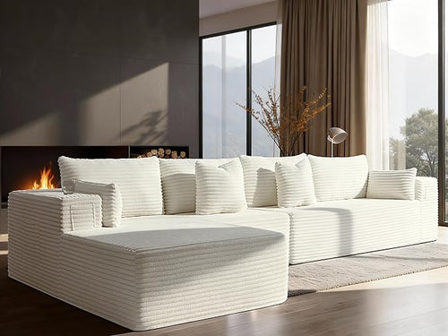 138" Cloud Sectional Couch, Comfort L Shaped Boneless Couch by VYUXWO