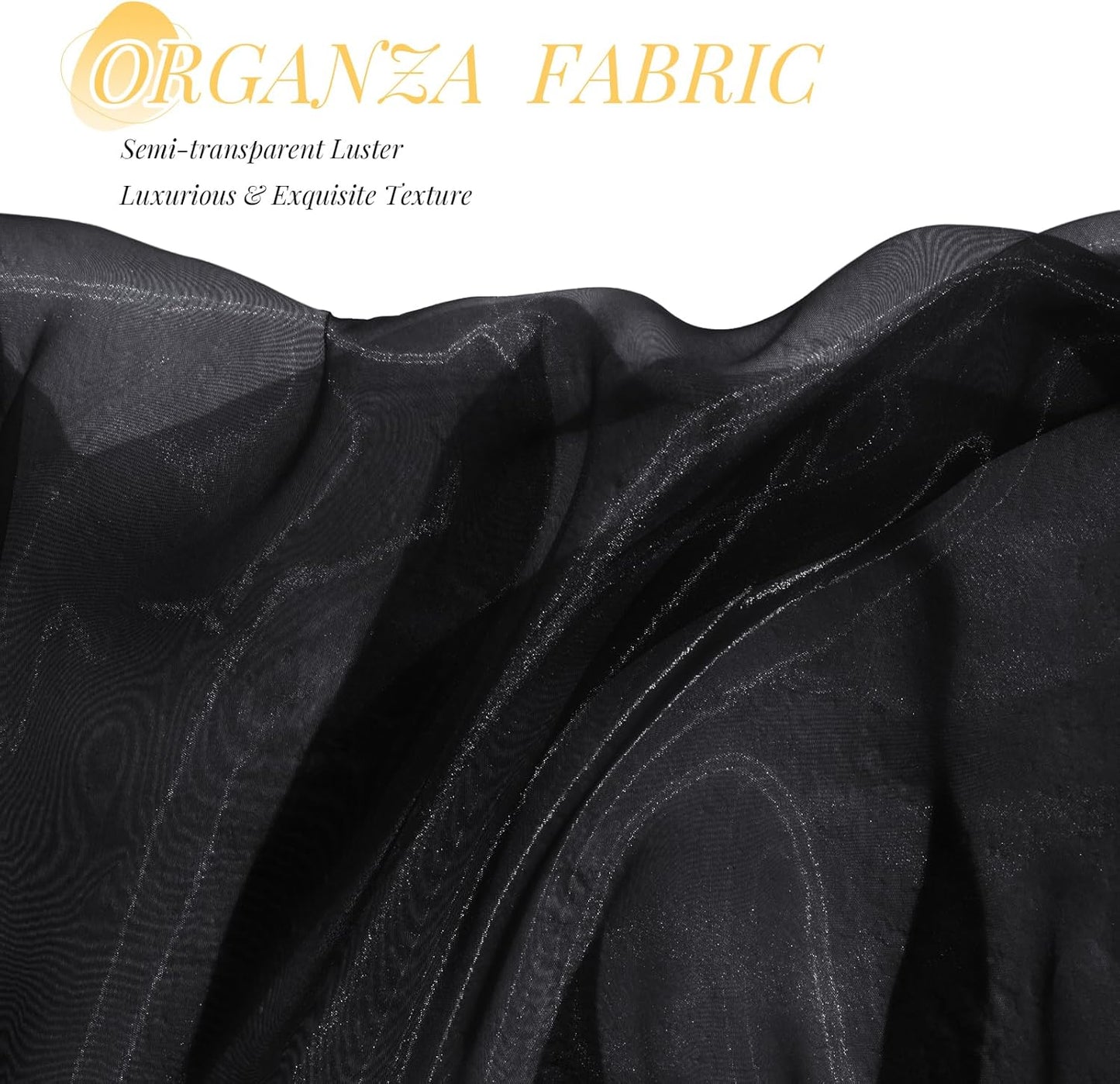 P Pothuiny Sheer Organza Fabric by The Yard, 10 Yards x 60 Inch Wide Bridal Black Organza Tulle Fabric Roll Shiny Gauze Fashion Dress Sewing Craft for Wedding Party Decorations Backdrop