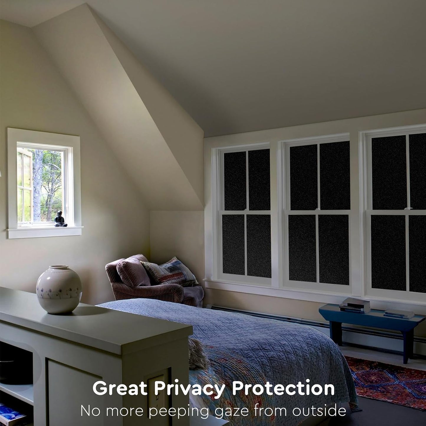 Kromapolis Blackout Window Privacy Film Total Light Blocking Room Darkening Window Covering, Removable Static Cling Frosted Glass Tint, Non-Adhesive, Black 23.6'' x 78.7''